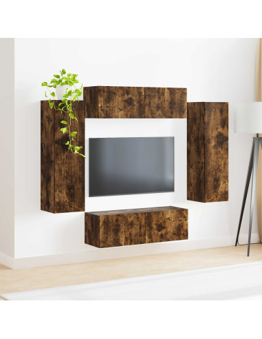 Set di Mobiletto da TV a Parete 4 pcs Rovere fumé