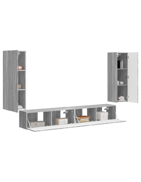 Set di Mobiletto da TV a Parete 4 pcs Grigio Sonoma