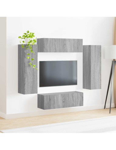 Set di Mobiletto da TV a Parete 4 pcs Grigio Sonoma