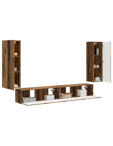 Set di Mobiletto da TV a Parete 4 pcs Legno vecchio