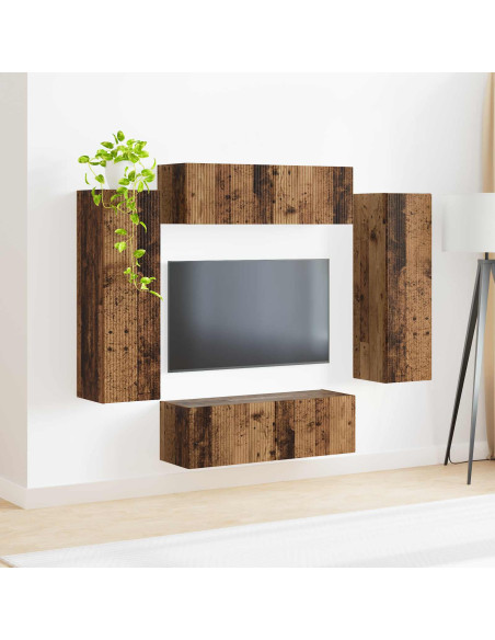 Set di Mobiletto da TV a Parete 4 pcs Legno vecchio