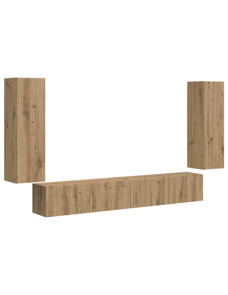 Set di Mobiletto da TV a Parete 4 pz Rovere artigianale