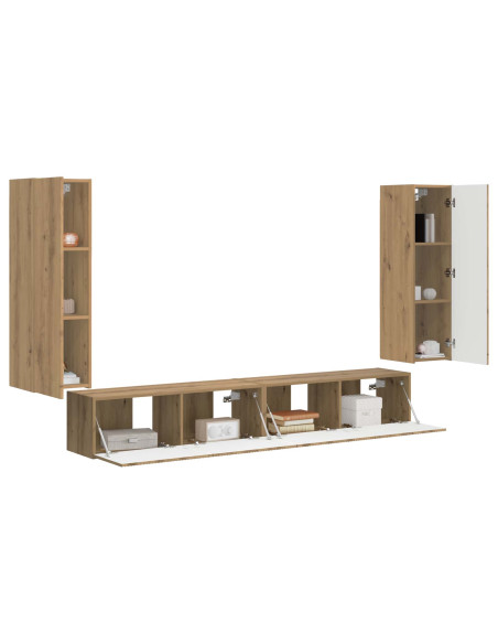 Set di Mobiletto da TV a Parete 4 pz Rovere artigianale