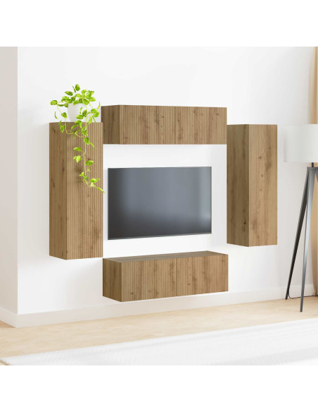 Set di Mobiletto da TV a Parete 4 pz Rovere artigianale