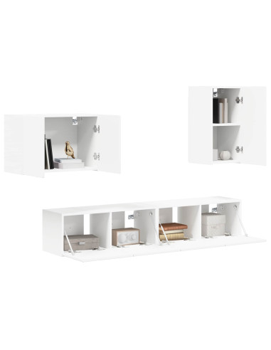 Set di Mobiletto da TV a Parete 4 pcs Bianco Legno multistrato