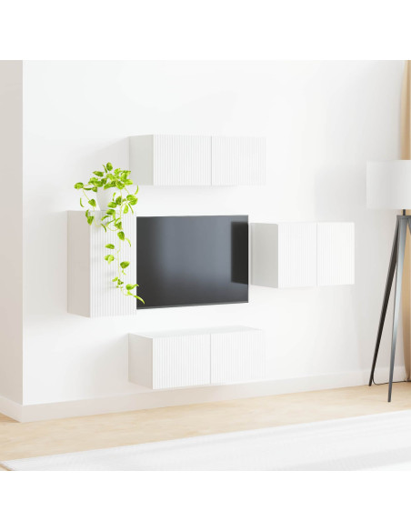 Set di Mobiletto da TV a Parete 4 pcs Bianco Legno multistrato