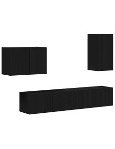 Set di Mobiletto da TV a Parete 4 pcs Nero Legno multistrato 2