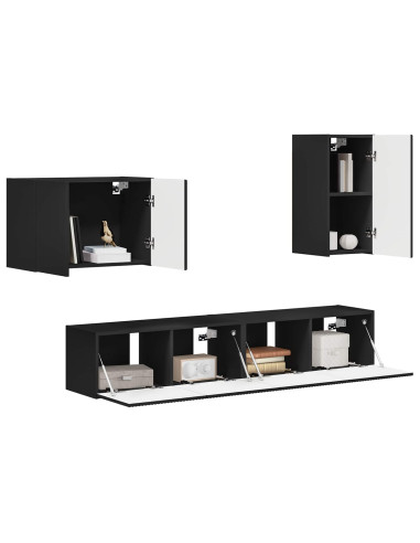 Set di Mobiletto da TV a Parete 4 pcs Nero Legno multistrato