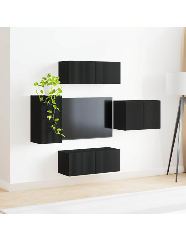 Set di Mobiletto da TV a Parete 4 pcs Nero Legno multistrato