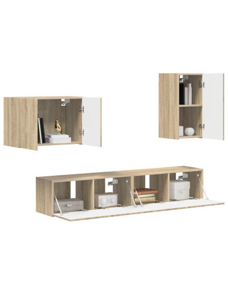 Set di Mobiletto da TV a Parete 4 pcs Rovere Sonoma