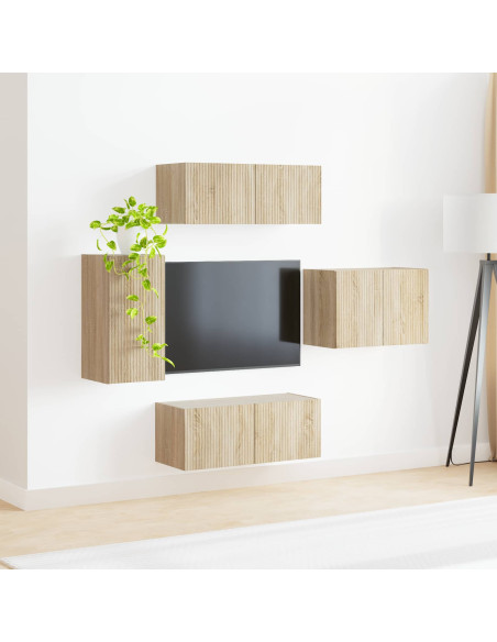 Set di Mobiletto da TV a Parete 4 pcs Rovere Sonoma