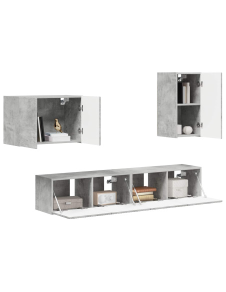 Set di Mobiletto da TV a Parete 4 pcs Grigio cemento