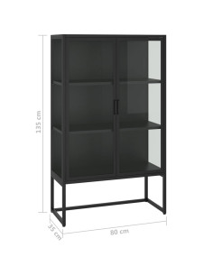 Credenza Alta Nera 80x35x135 cm in Acciaio e Vetro Temperato