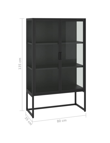 Credenza Alta Nera 80x35x135 cm in Acciaio e Vetro Temperato