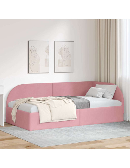 Cornice del letto ad angolo Rosa 90 cm x 190 cm Velluto