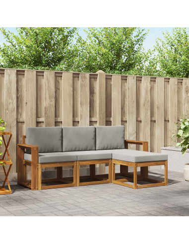 Set di divani da esterno 4 pcs Grigio Naturale e Chiaro