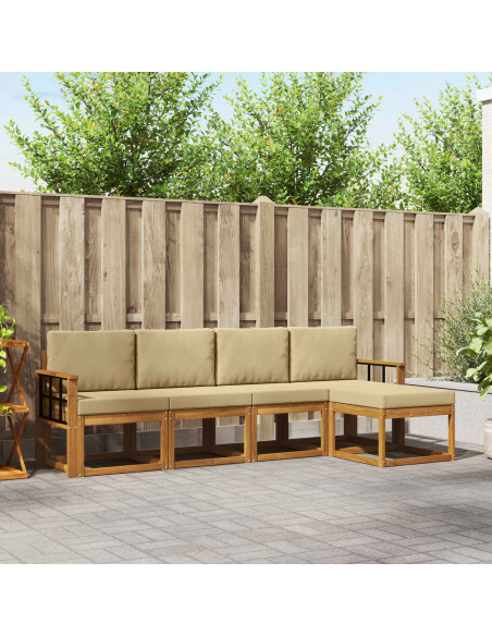 Set di divani da esterno con cuscino 5 pcs Naturale e Beige