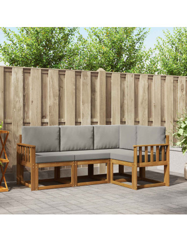 Set di divani da esterno 4 pcs Grigio Naturale e Chiaro