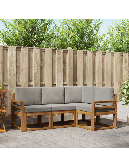 Set di divani da esterno 4 pcs Grigio Naturale e Chiaro