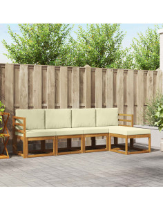 Set di divani 5 pcs Naturale e Crema Legno di Acacia Massello