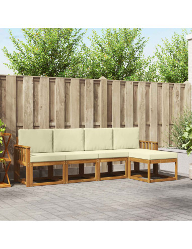 Set di divani 5 pcs Naturale e Crema Legno di Acacia Massello