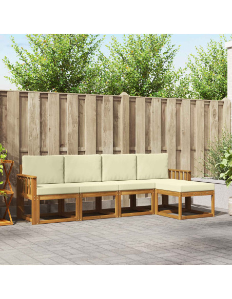 Set di divani 5 pcs Naturale e Crema Legno di Acacia Massello