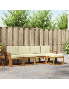 Set di divani 5 pcs Naturale e Crema Legno di Acacia Massello