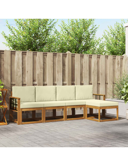 Set di divani 5 pcs Naturale e Crema Legno di Acacia Massello