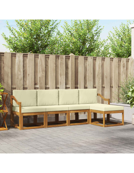 Set di divani 5 pcs Naturale e Crema Legno di Acacia Massello