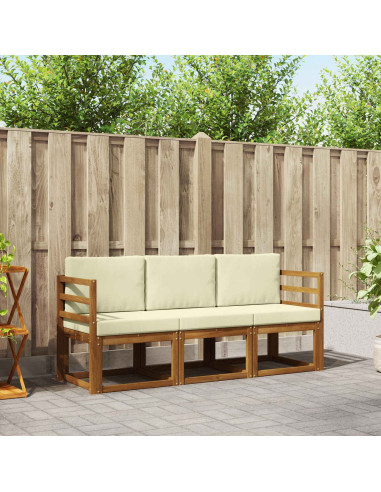 Set di divani da esterno con cuscino 3 pcs Naturale e Crema