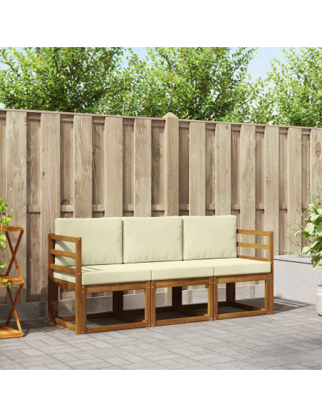 Set di divani da esterno con cuscino 3 pcs Naturale e Crema