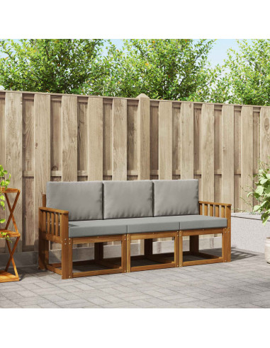 Set di divani da esterno 3 pcs Grigio Naturale e Chiaro