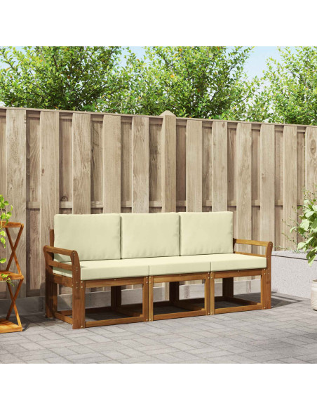 Set di divani da esterno con cuscino 3 pcs Naturale e Crema