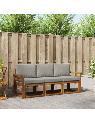 Set di divani da esterno 3 pcs Grigio Naturale e Chiaro