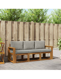 Set di divani da esterno 3 pcs Grigio Naturale e Chiaro
