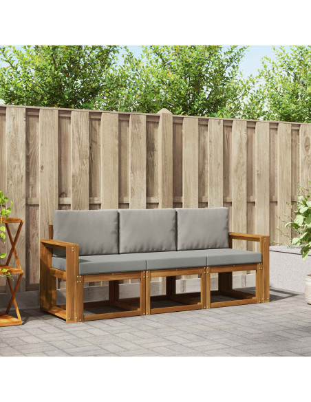 Set di divani da esterno 3 pcs Grigio Naturale e Chiaro