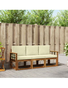 Set di divani da esterno con cuscino 3 pcs Naturale e Crema