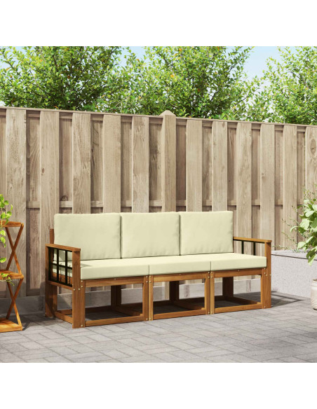 Set di divani da esterno con cuscino 3 pcs Naturale e Crema