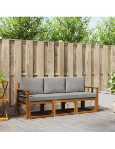 Set di divani da esterno 3 pcs Grigio Naturale e Chiaro