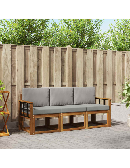Set di divani da esterno 3 pcs Grigio Naturale e Chiaro