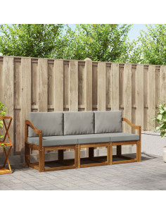Set di divani da esterno 3 pcs Grigio Naturale e Chiaro