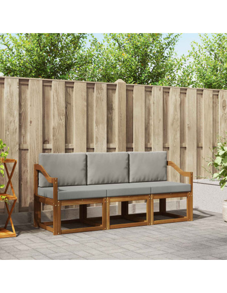 Set di divani da esterno 3 pcs Grigio Naturale e Chiaro