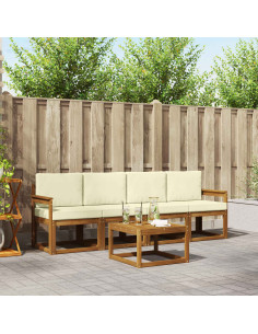 Set di divani da esterno con cuscino 5 pcs Naturale e Crema