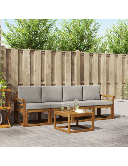 Set di divani da esterno 5 pcs Grigio Naturale e Chiaro