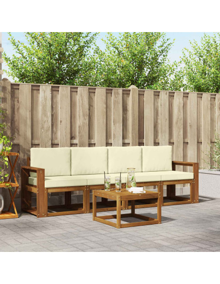 Set di divani da esterno con cuscino 5 pcs Naturale e Crema