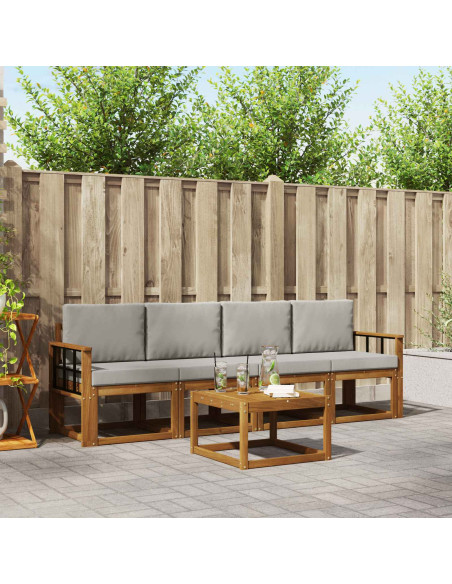 Set di divani da esterno 5 pcs Grigio Naturale e Chiaro