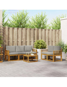 Set di divani da esterno 6 pcs Grigio Naturale e Chiaro