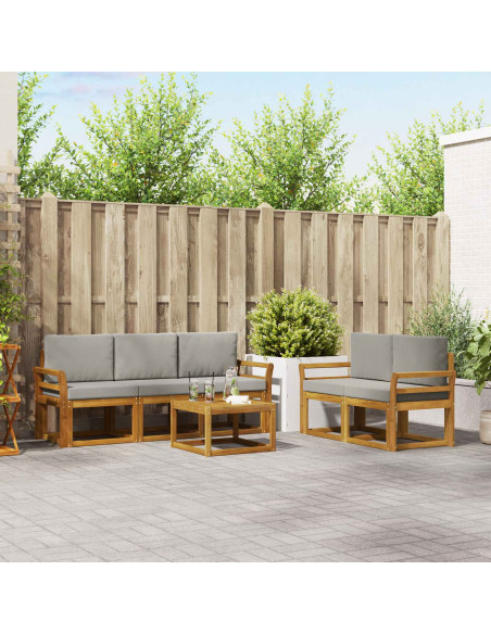 Set di divani da esterno 6 pcs Grigio Naturale e Chiaro