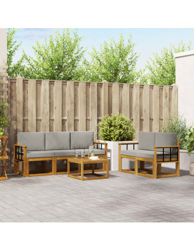 Set di divani da esterno 6 pcs Grigio Naturale e Chiaro