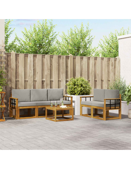 Set di divani da esterno 6 pcs Grigio Naturale e Chiaro